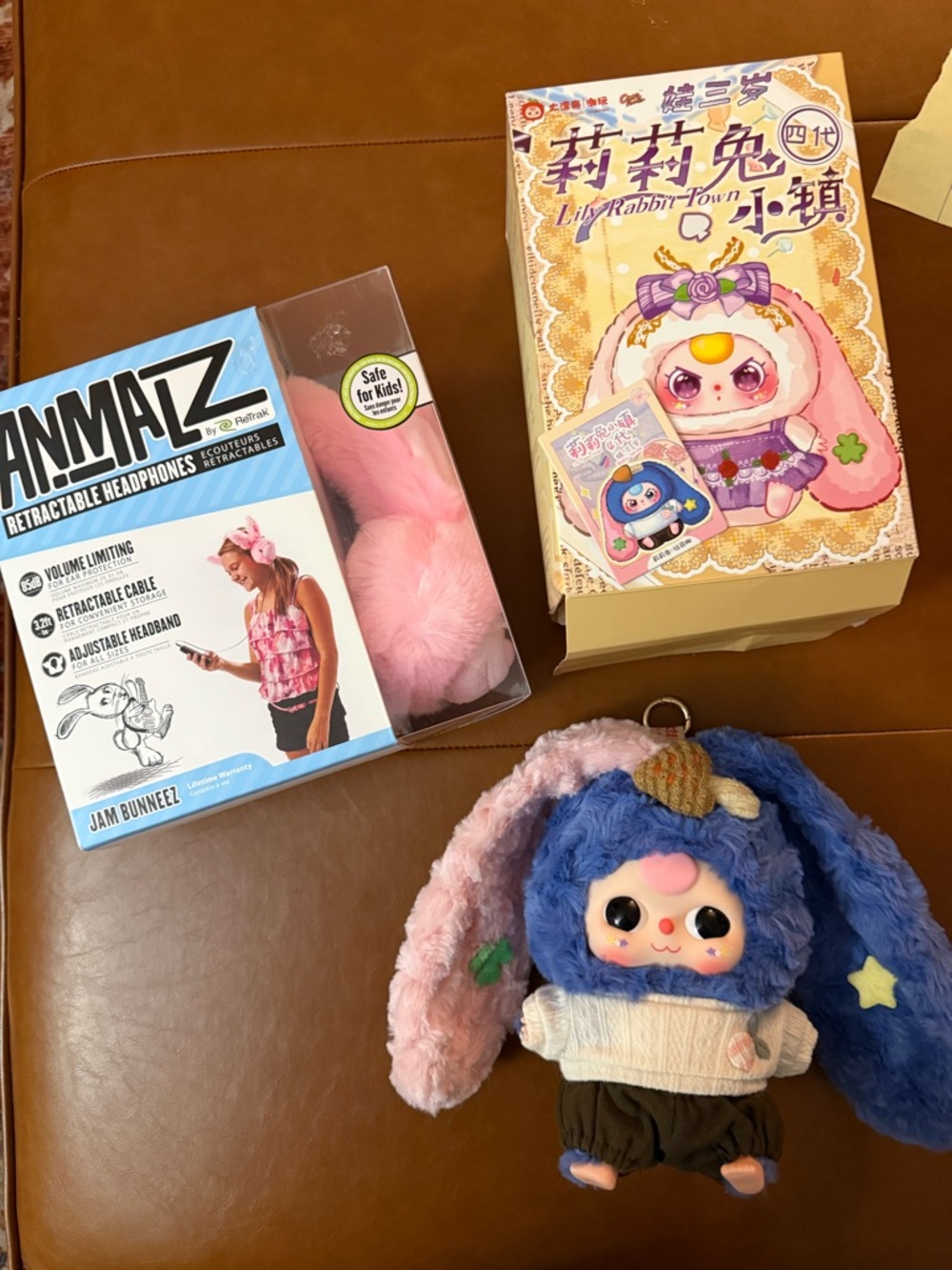 Lily Rabbit Plush Keychain and NIB Bunny Retractable Headphones
